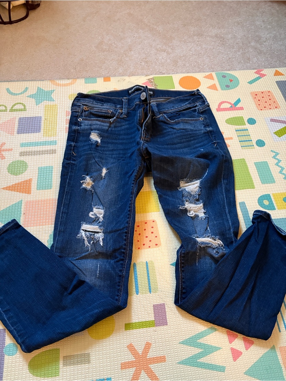 Express Dark Blue Distressed Women's Jeggings